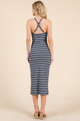 Heather Grey Navy Striped Crisscross Back Dress
