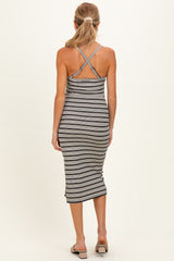 Black Striped Crisscross Back Maternity Dress