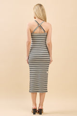 Black Striped Crisscross Back Dress