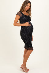 Black Floral Mesh Maternity Midi Dress