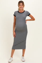 Heather Grey Colorblock Trim Maternity Midi Dress
