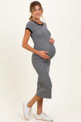 Heather Grey Colorblock Trim Maternity Midi Dress