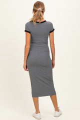 Heather Grey Colorblock Trim Maternity Midi Dress