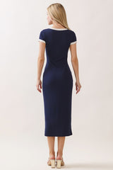Navy Colorblock Trim Midi Dress