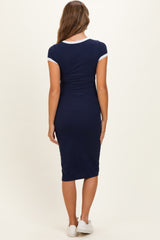 Navy Colorblock Trim Maternity Midi Dress