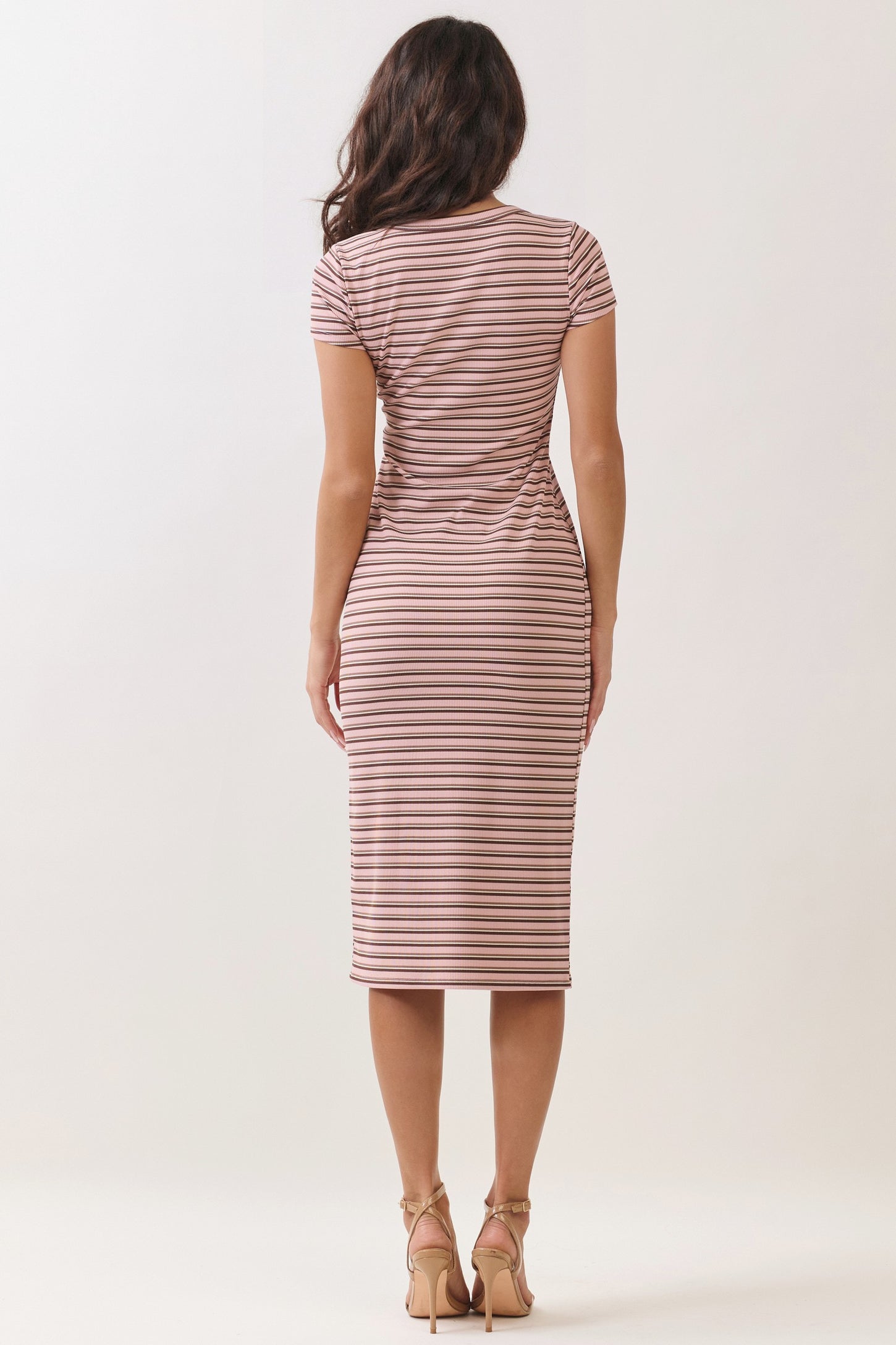 Light Pink Striped Henley Midi Dress