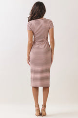 Light Pink Striped Henley Midi Dress