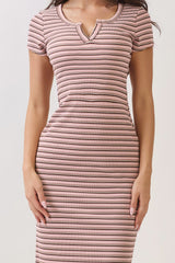 Light Pink Striped Henley Midi Dress