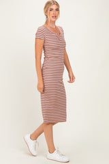 Light Pink Striped Henley Midi Dress