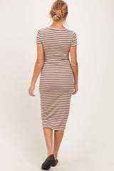 Ecru Striped Henley Maternity Midi Dress