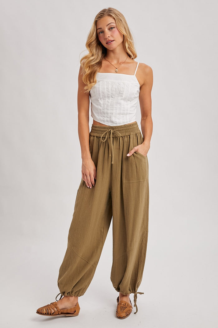 Olive Tie Hem Maternity Pants