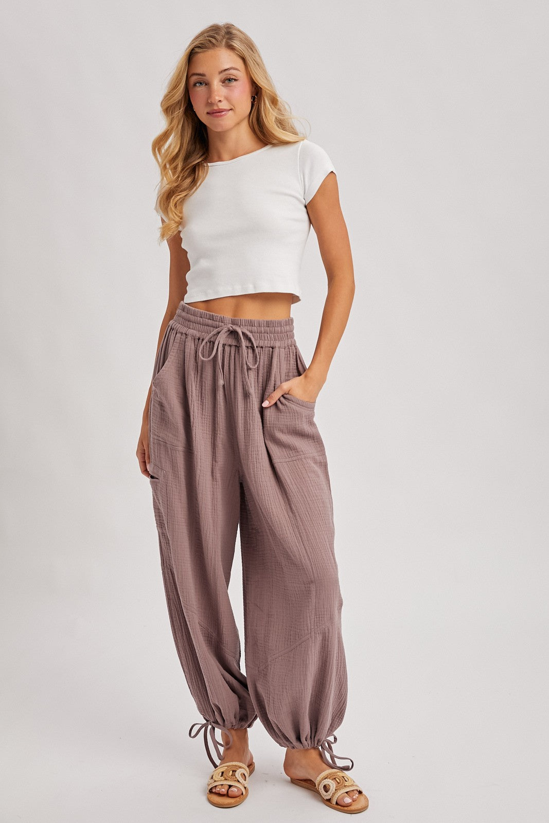 Mushroom Tie Hem Maternity Pants