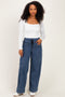 Dark Denim Striped Wide Leg Trousers