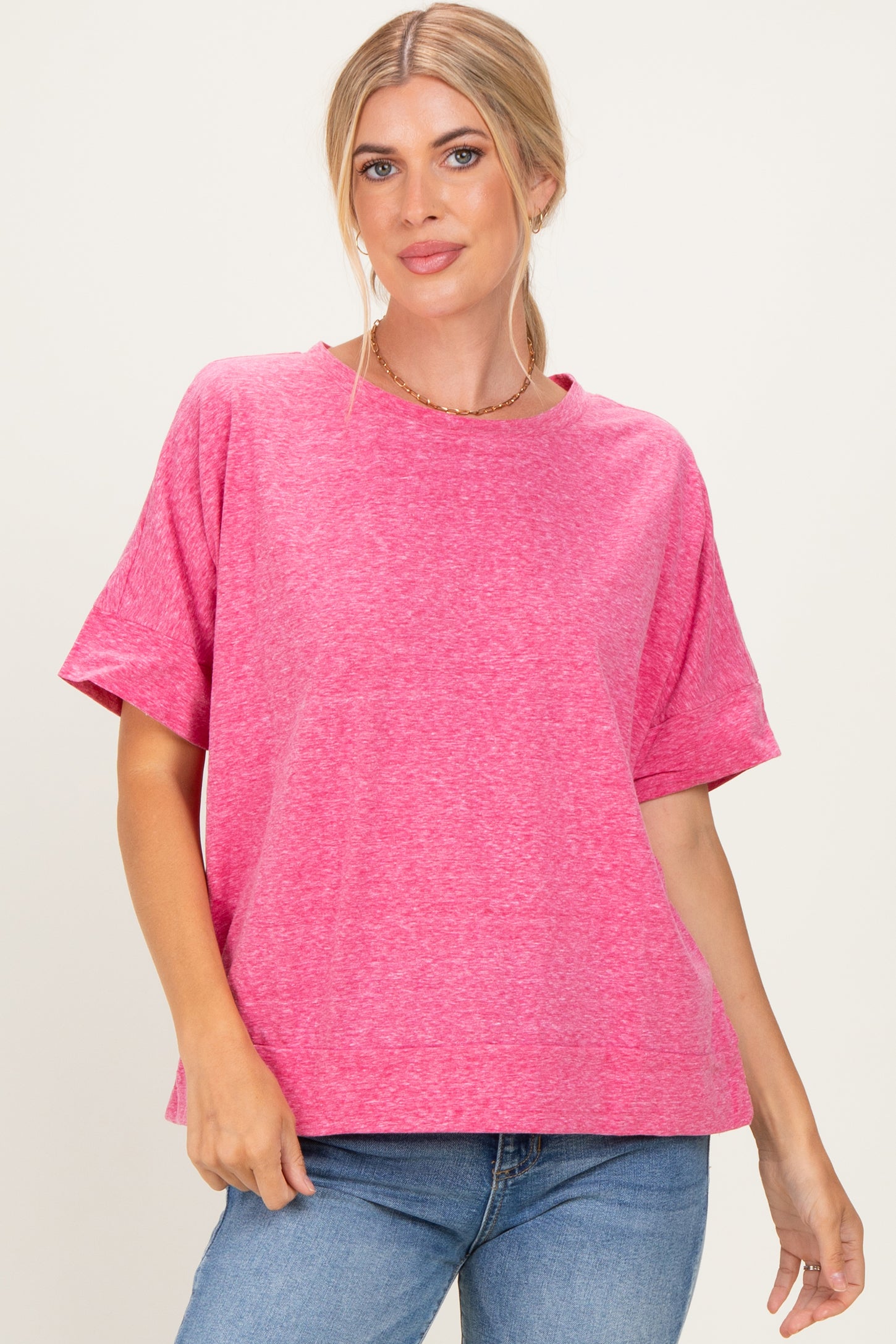 Fuchsia Oversized Maternity Short Sleeve Top