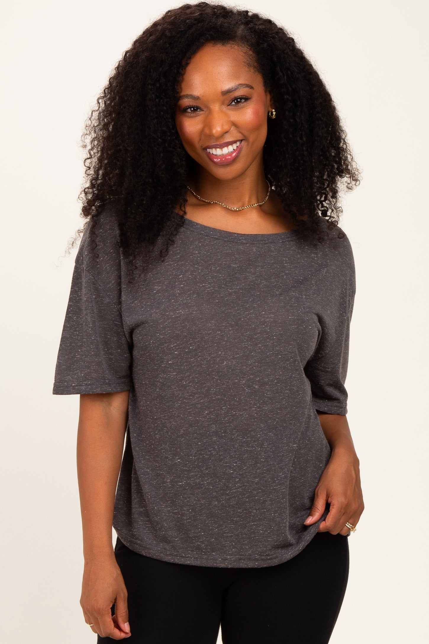 Black Charcoal Relaxed Fit Short Sleeve Top