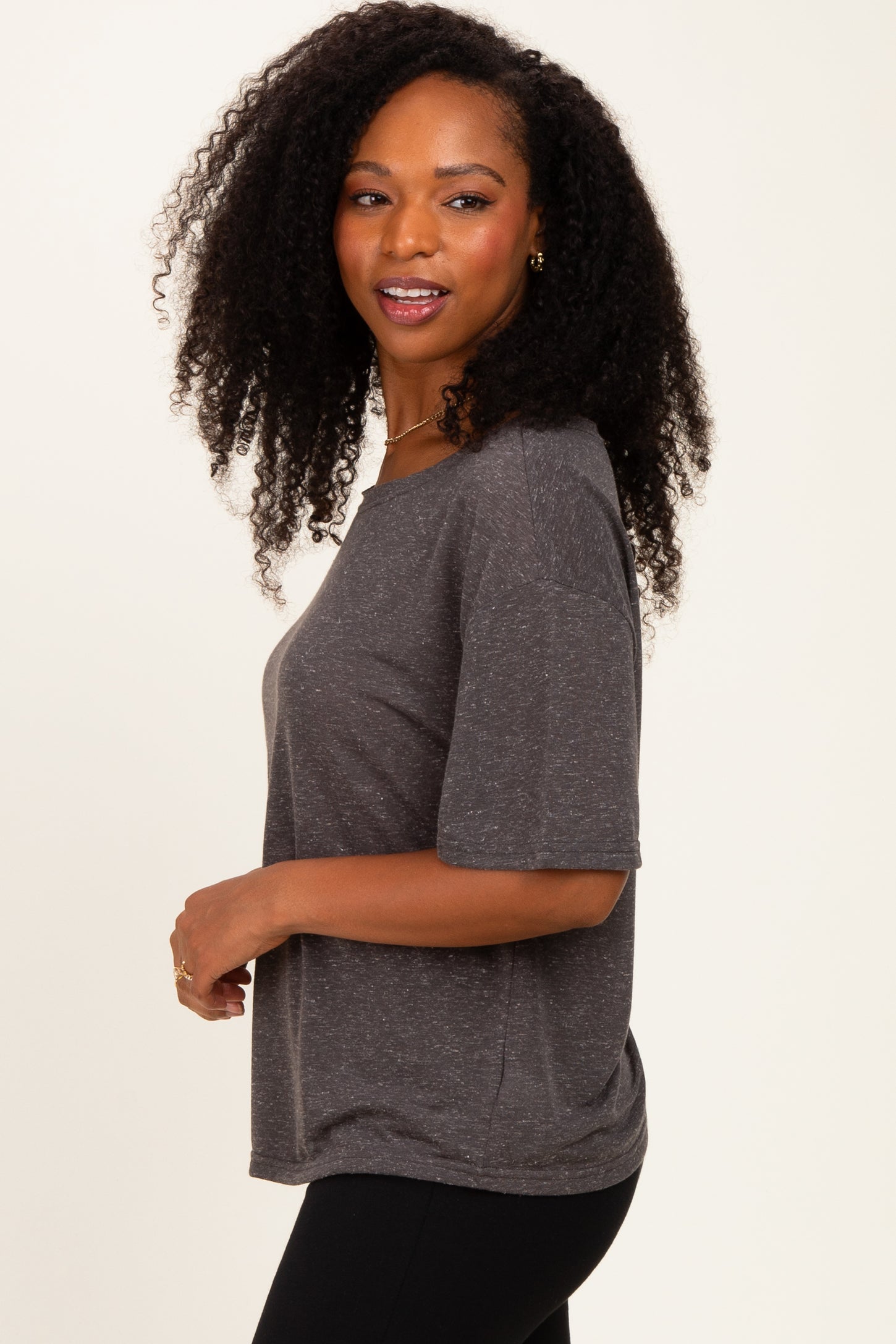 Black Charcoal Relaxed Fit Short Sleeve Top