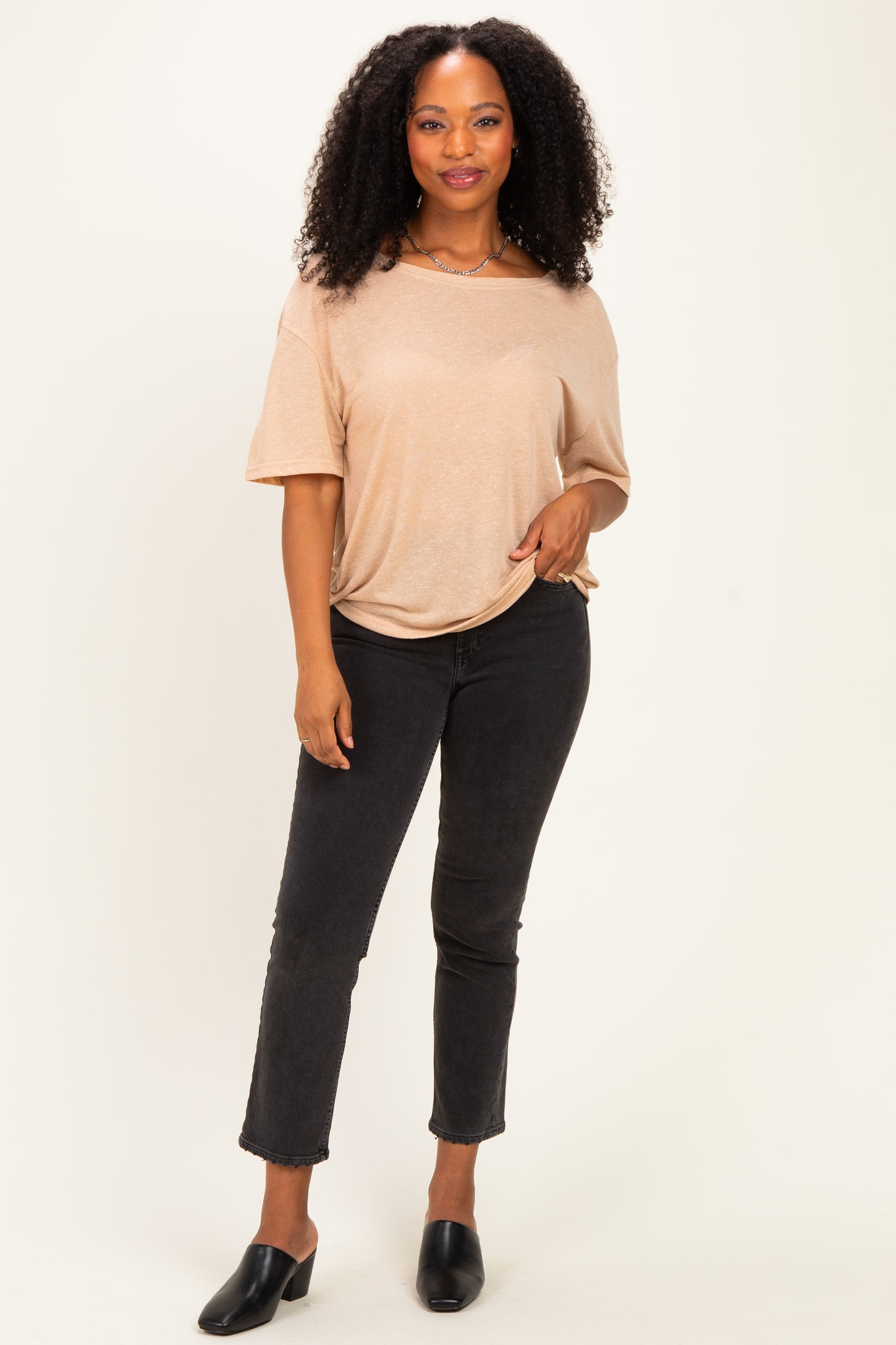 Latte Relaxed Fit Short Sleeve Top