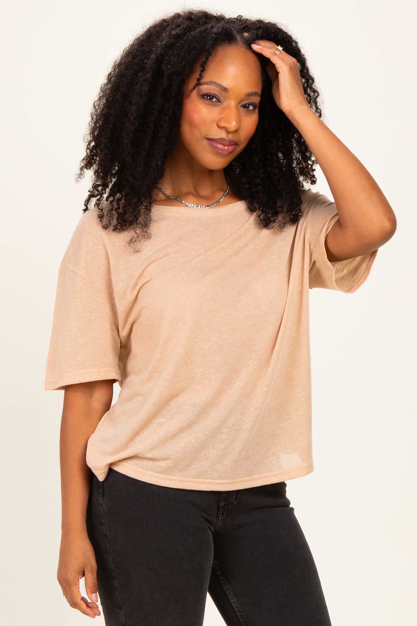Latte Relaxed Fit Short Sleeve Top