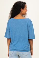 Blue Relaxed Fit Short Sleeve Maternity Top