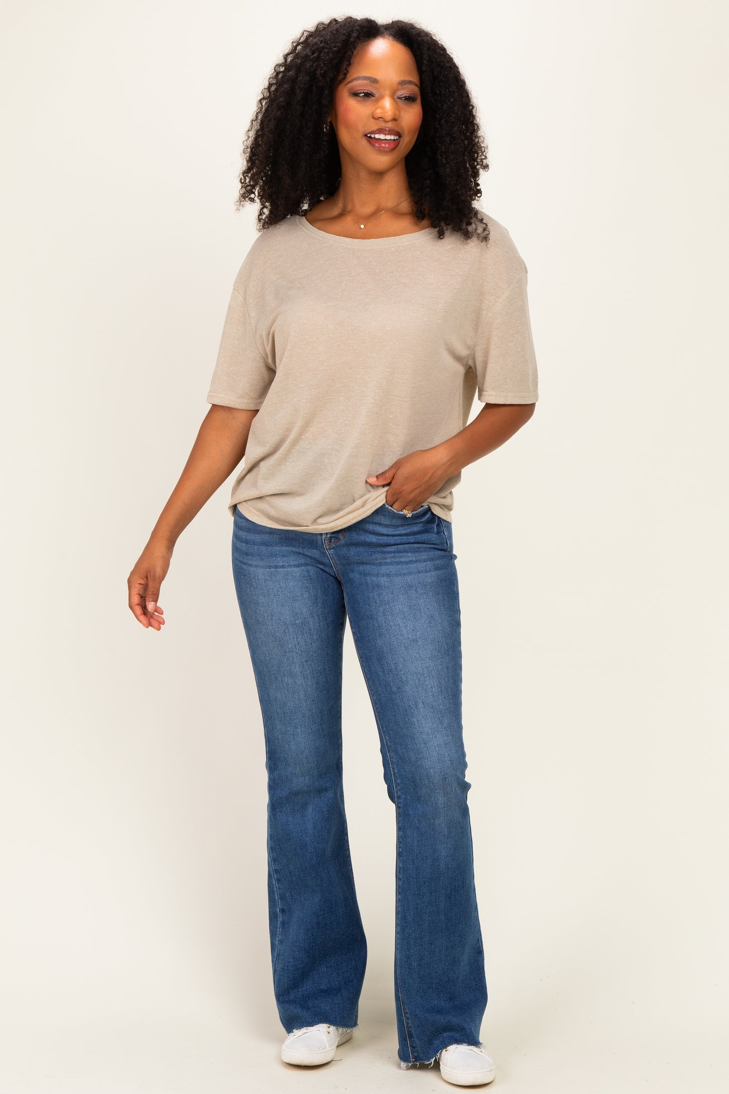 Light Olive Relaxed Fit Short Sleeve Top