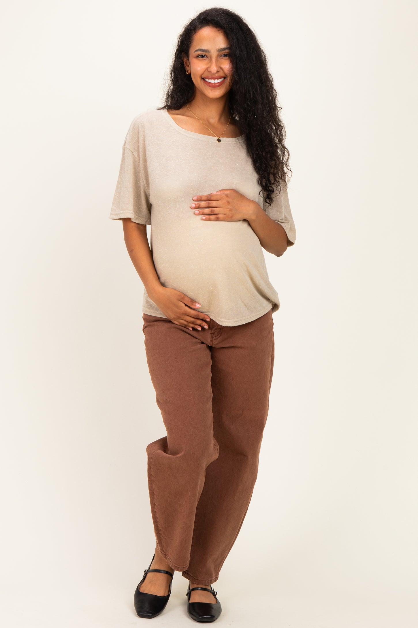 Light Olive Relaxed Fit Short Sleeve Maternity Top