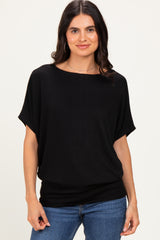 Black Dolman Sleeve Boat Neck Top