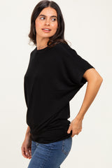 Black Dolman Sleeve Boat Neck Top