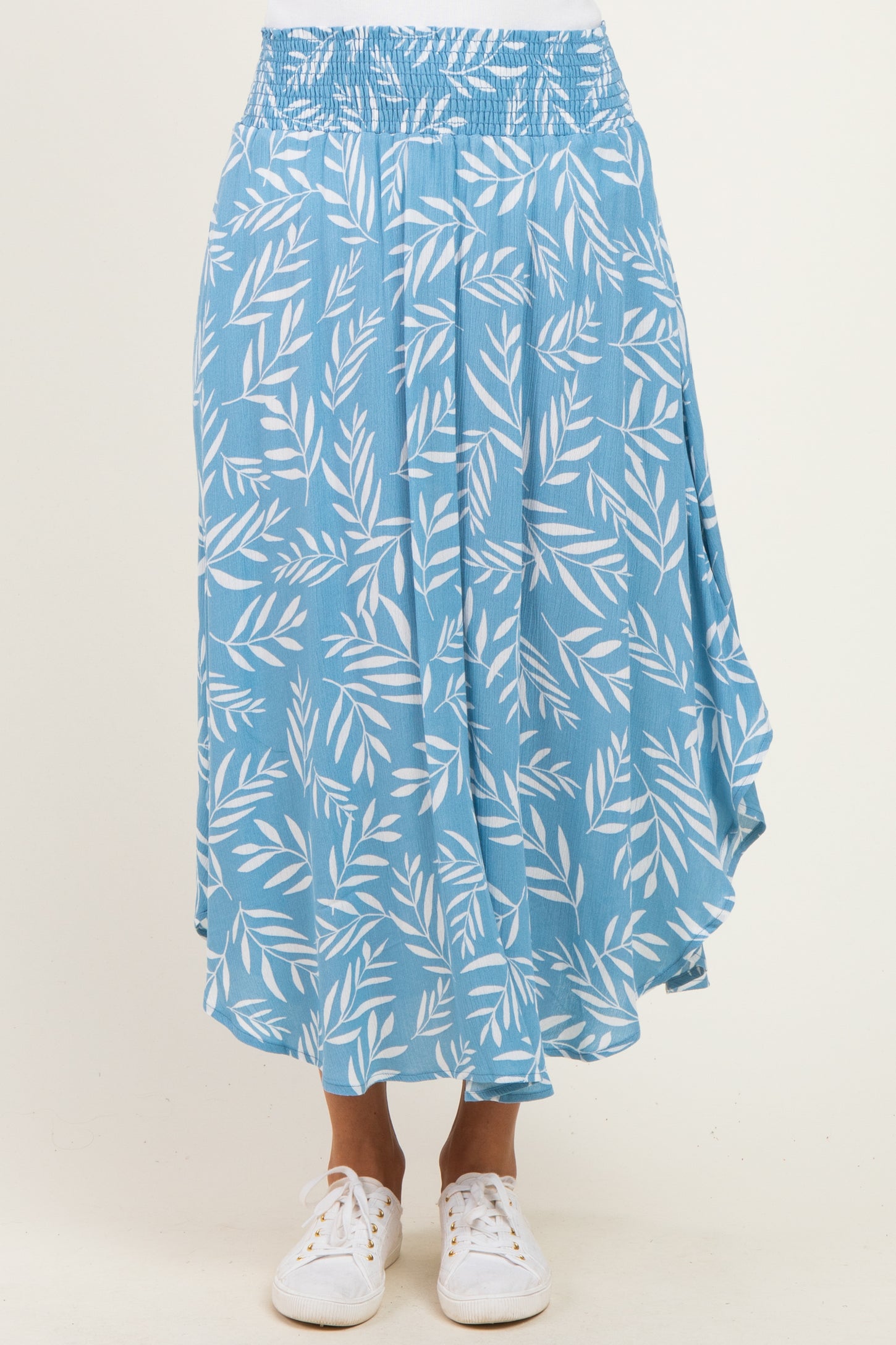 Light Blue Printed Smocked Waistband Skirt