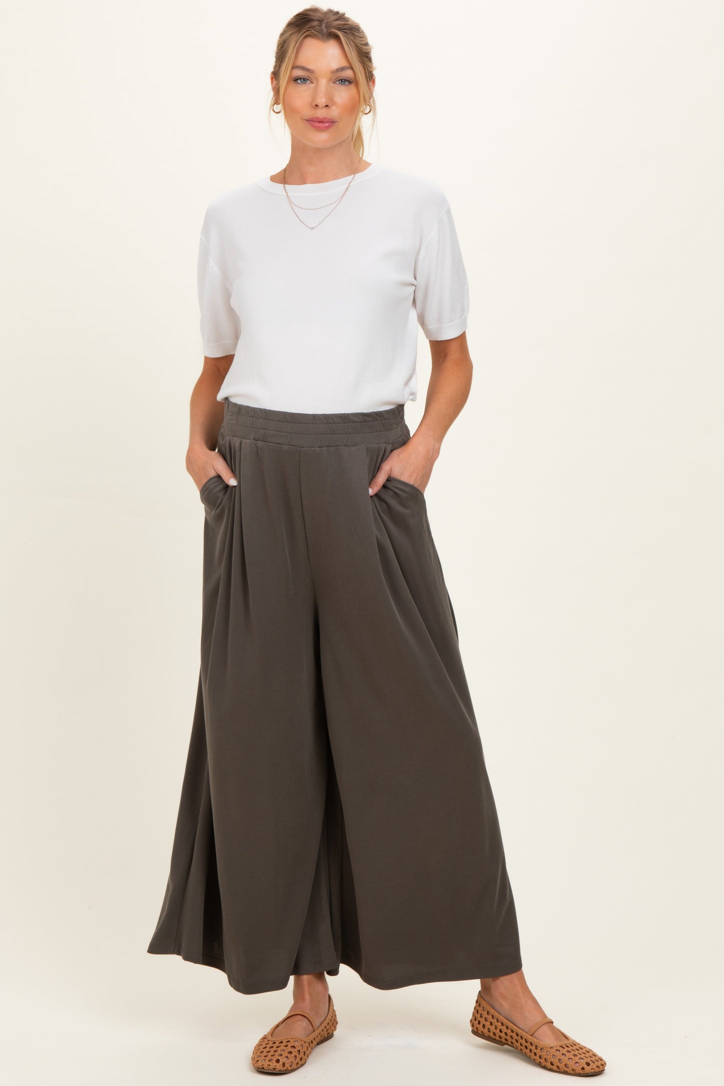 Olive Cropped Wide Leg Maternity Pants