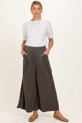 Olive Cropped Wide Leg Maternity Pants