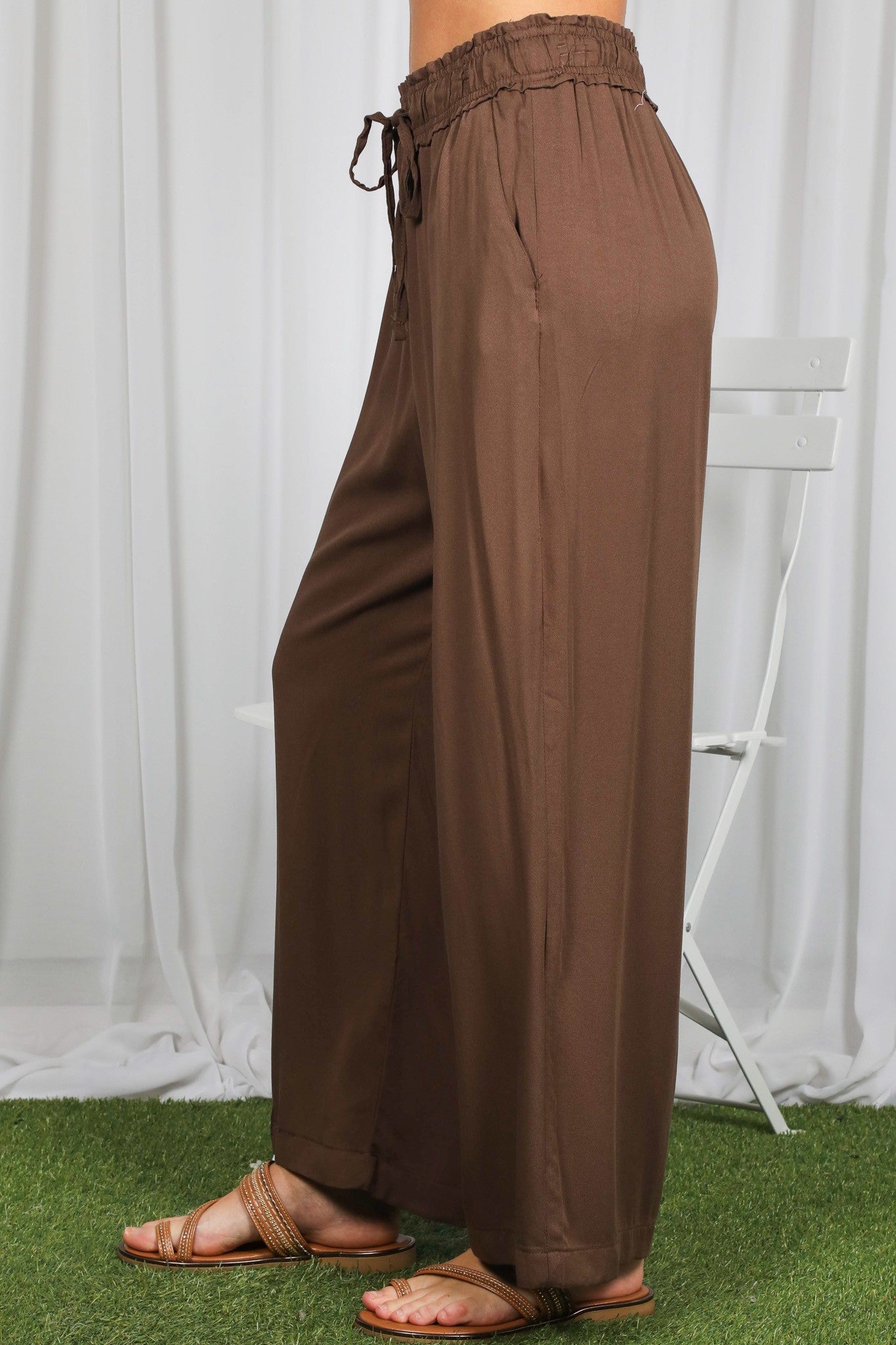 Brown Drawstring Waistband Pants