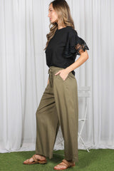 Olive Drawstring Waistband Pants