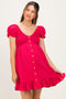 Fuchsia Gingham Button Accent Maternity Mini Dress