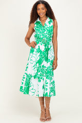 Green Floral Belted Sleeveless Maternity Shirt Dress