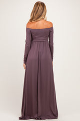 PinkBlush Purple Off Shoulder Maternity Maxi Dress