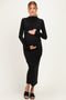 Black Ruffle Mock Neck Long Sleeve Maternity Midi Dress