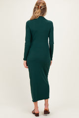 Hunter Green Ruffle Mock Neck Long Sleeve Maternity Midi Dress