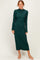 Hunter Green Ruffle Mock Neck Long Sleeve Midi Dress