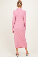 Mauve Ruffle Mock Neck Long Sleeve Maternity Midi Dress