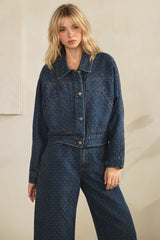 Dark Wash Boho Dotted Denim Jacket