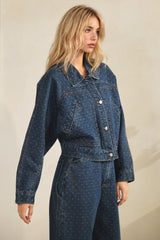 Dark Wash Boho Dotted Denim Jacket