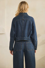 Dark Wash Boho Dotted Denim Jacket