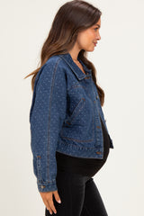 Dark Wash Boho Dotted Denim Maternity Jacket
