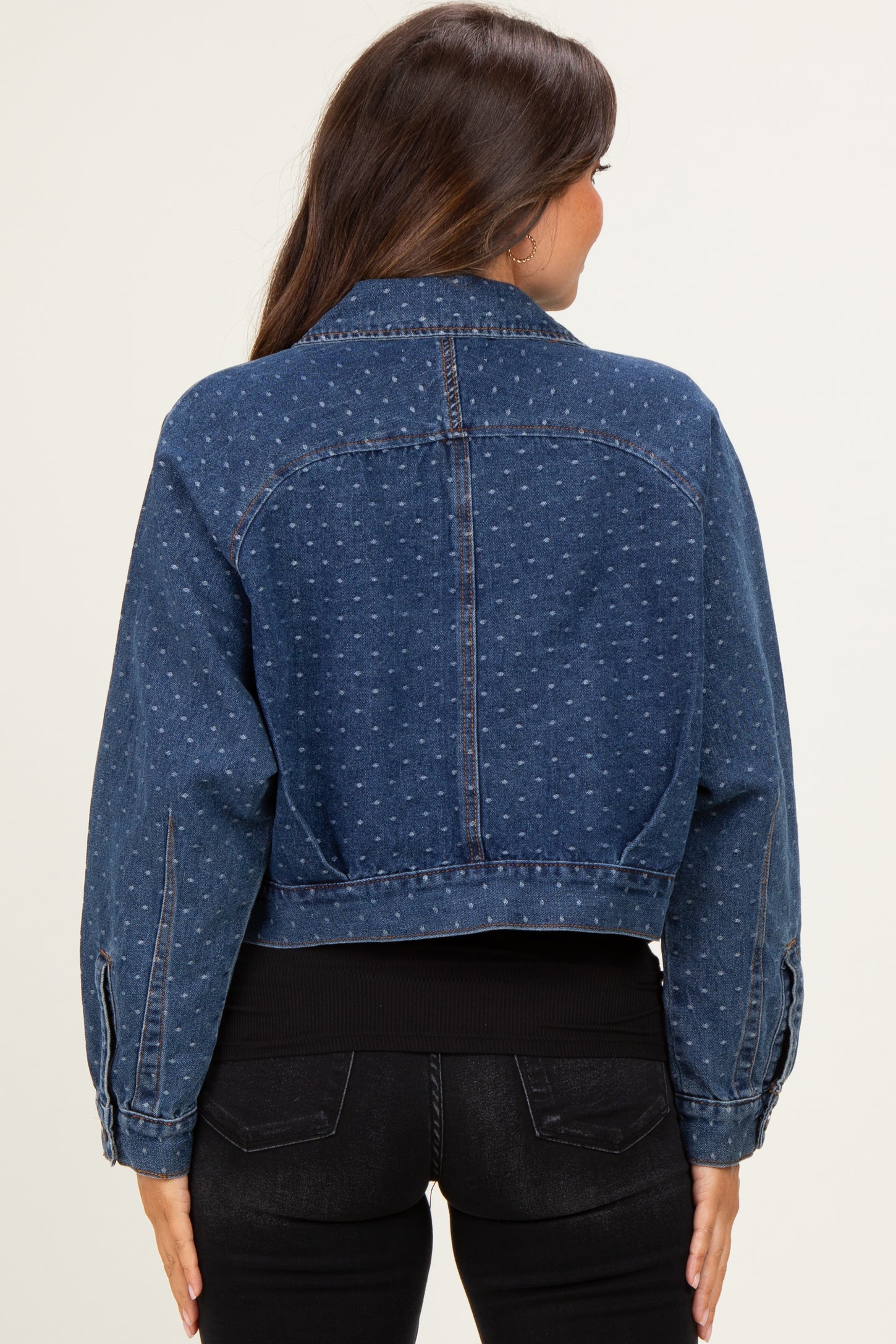 Dark Wash Boho Dotted Denim Maternity Jacket