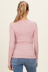 Pink Ribbed Ruched Maternity Long Sleeve Top