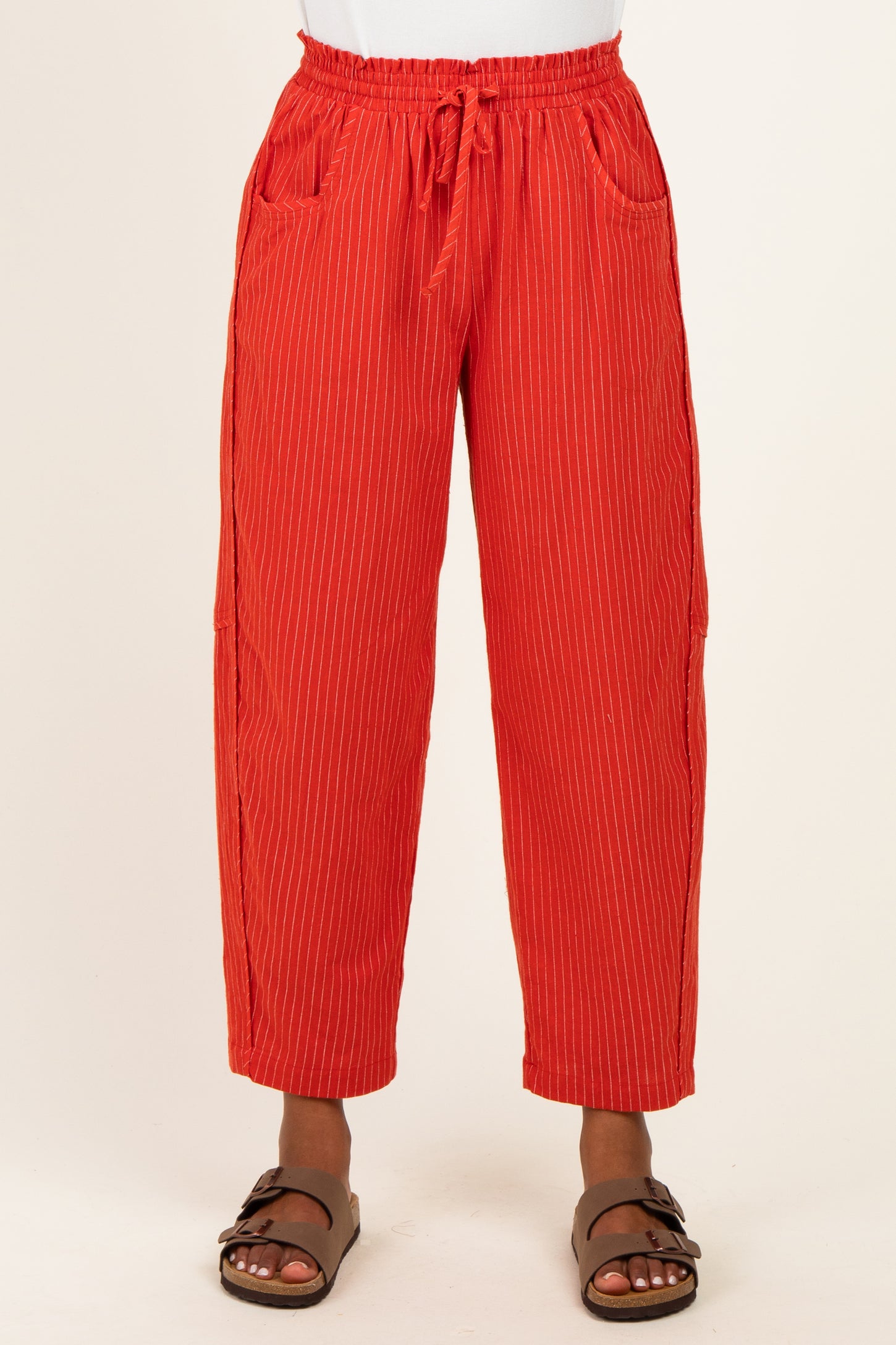 Red Textured Pants