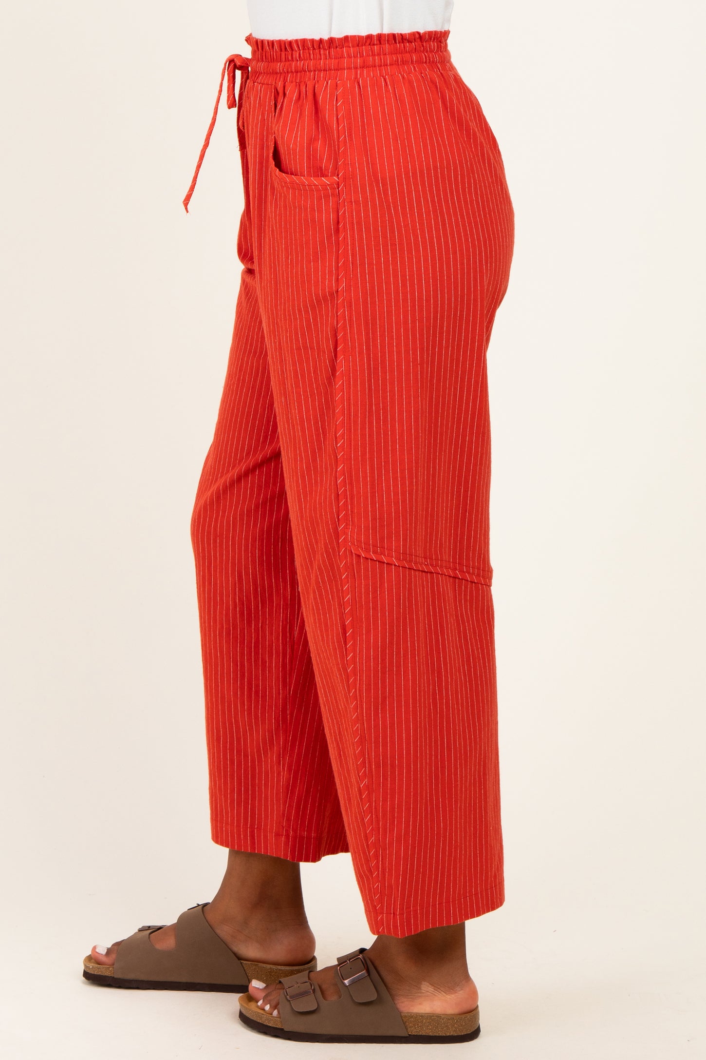 Red Textured Pants