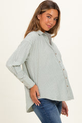 Sage Oversized Striped Button Down Long Sleeve Maternity Shirt