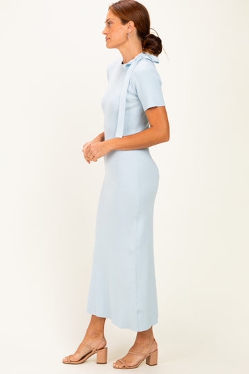 Sky Tie Neck Short Sleeve Knit Dress