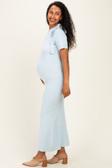 Sky Tie Neck Short Sleeve Knit Maternity Dress